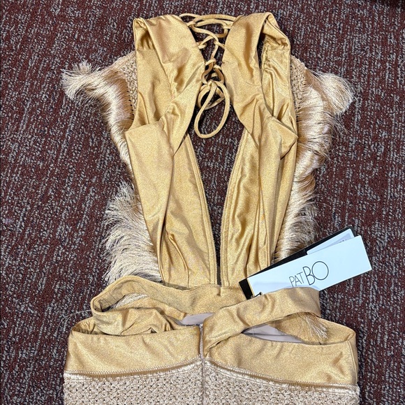 NWT PatBo Fringe plunging mini dress in Almond Womens 4 - Picture 8 of 12